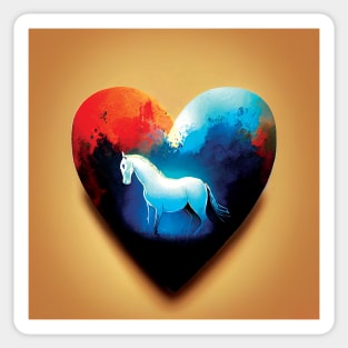 White Horse In a Heart Shape in a colourful abstract style Sticker